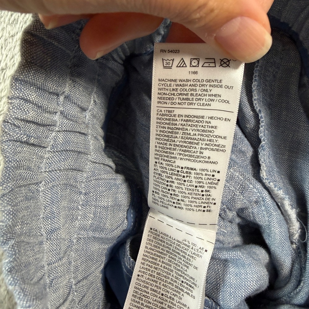 Athleta Cabo Linen Wide Leg Pants Womens 2 Blue Drawstring Pockets Travel Lounge - Picture 7 of 10